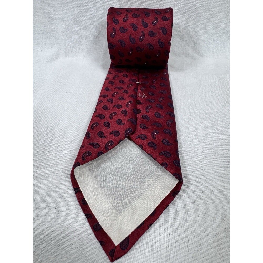 Vintage 80’s Christian Dior Monsieur Burgundy Paisley Silk Tie Necktie Italy